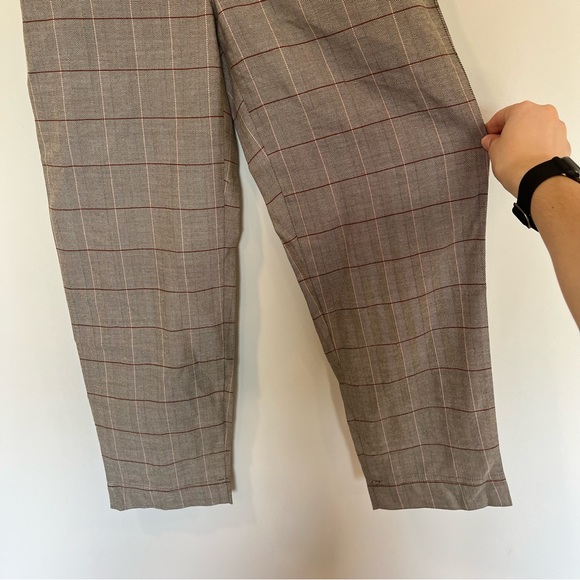 Madewell womens size 4 Paper Bag Pants Glen Plaid tan white tapered elastic - Picture 6 of 12